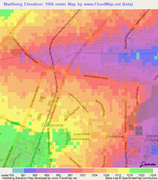 Madibeng,Botswana Elevation Map