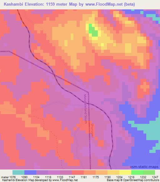 Kashambi,Zimbabwe Elevation Map