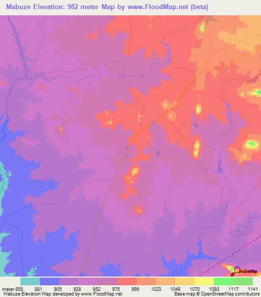 Mabuze,Zimbabwe Elevation Map