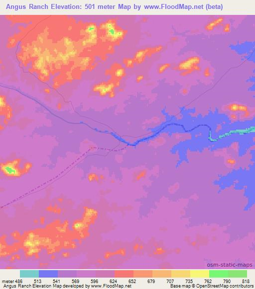 Angus Ranch,Zimbabwe Elevation Map