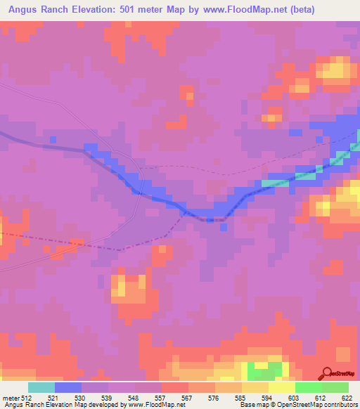 Angus Ranch,Zimbabwe Elevation Map