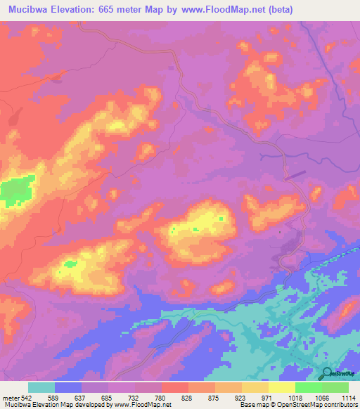 Mucibwa,Zimbabwe Elevation Map