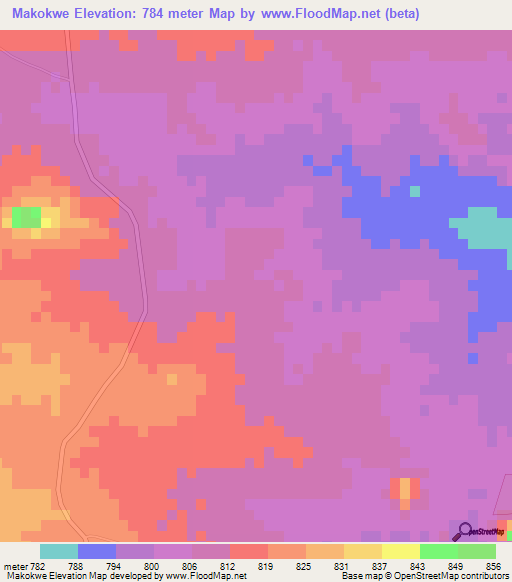 Makokwe,Zimbabwe Elevation Map