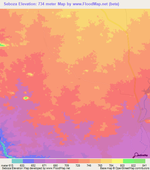 Seboza,Zimbabwe Elevation Map