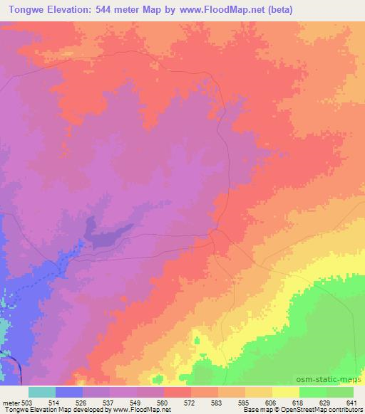 Tongwe,Zimbabwe Elevation Map