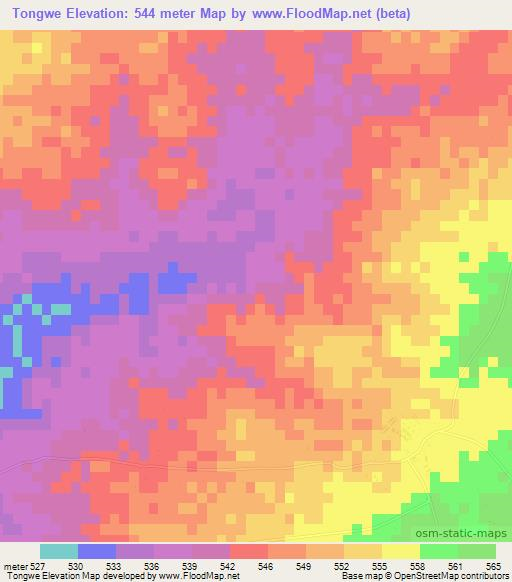 Tongwe,Zimbabwe Elevation Map