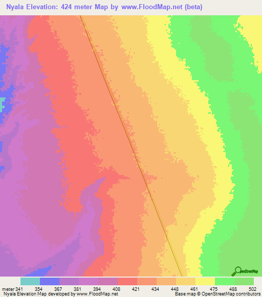 Nyala,Zimbabwe Elevation Map