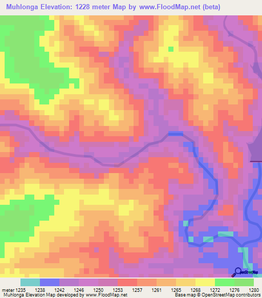 Muhlonga,Zimbabwe Elevation Map