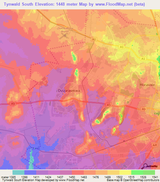 Tynwald South,Zimbabwe Elevation Map
