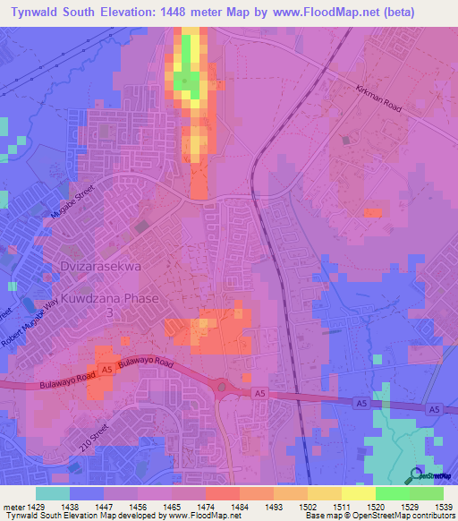 Tynwald South,Zimbabwe Elevation Map