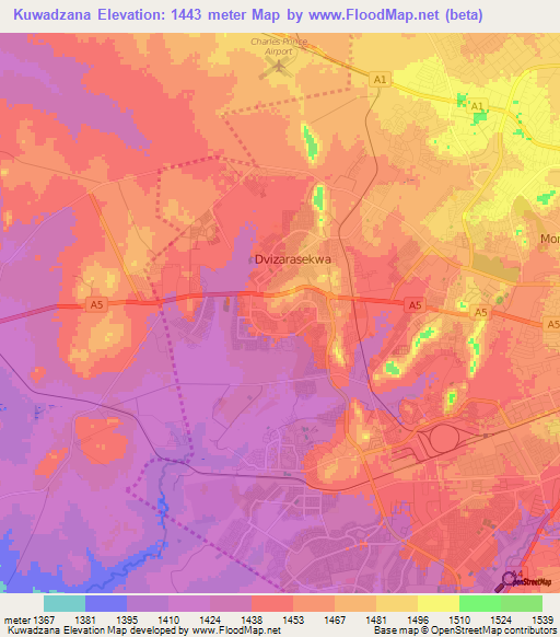 Kuwadzana,Zimbabwe Elevation Map
