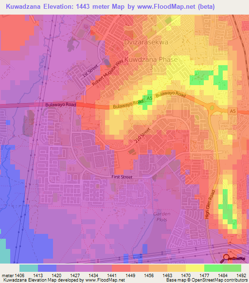Kuwadzana,Zimbabwe Elevation Map