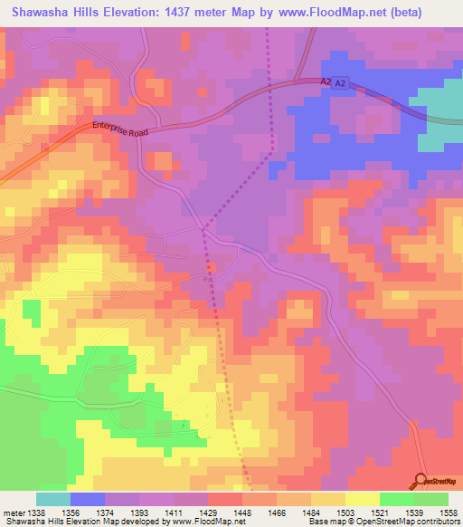 Shawasha Hills,Zimbabwe Elevation Map