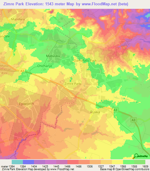 Zimre Park,Zimbabwe Elevation Map