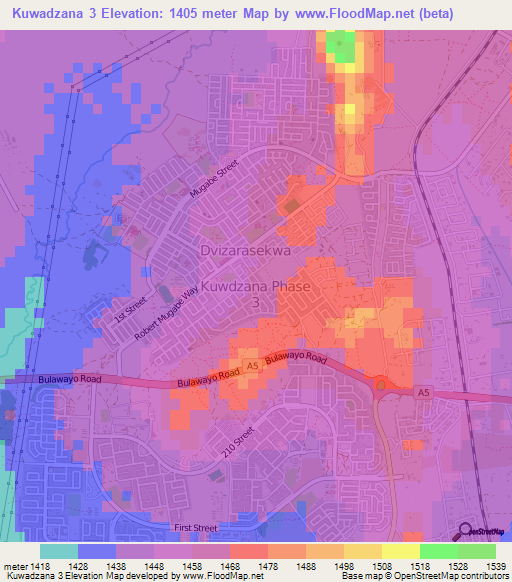 Kuwadzana 3,Zimbabwe Elevation Map
