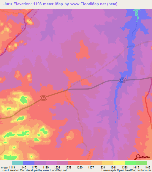 Juru,Zimbabwe Elevation Map