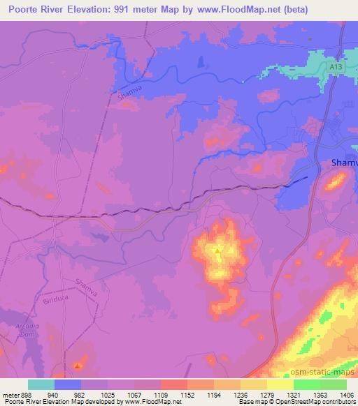 Poorte River,Zimbabwe Elevation Map