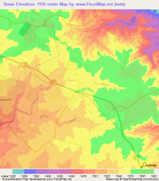 Ruwa,Zimbabwe Elevation Map