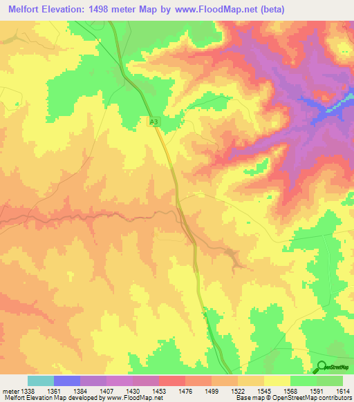 Melfort,Zimbabwe Elevation Map