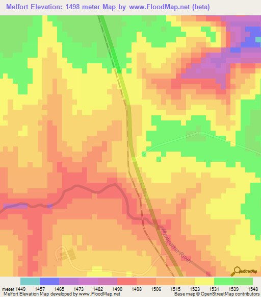 Melfort,Zimbabwe Elevation Map