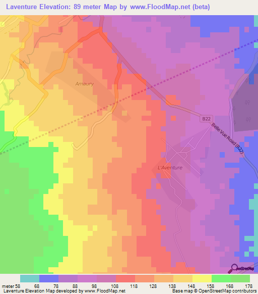 Laventure,Mauritius Elevation Map