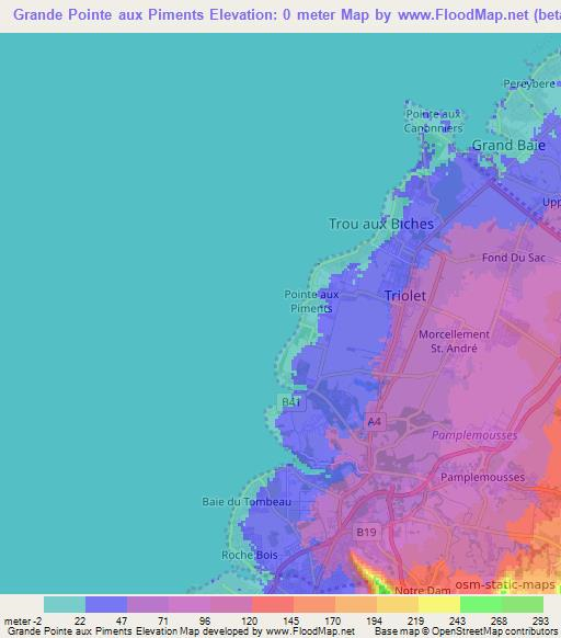 Grande Pointe aux Piments,Mauritius Elevation Map