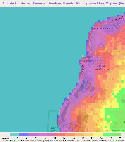 Grande Pointe aux Piments,Mauritius Elevation Map