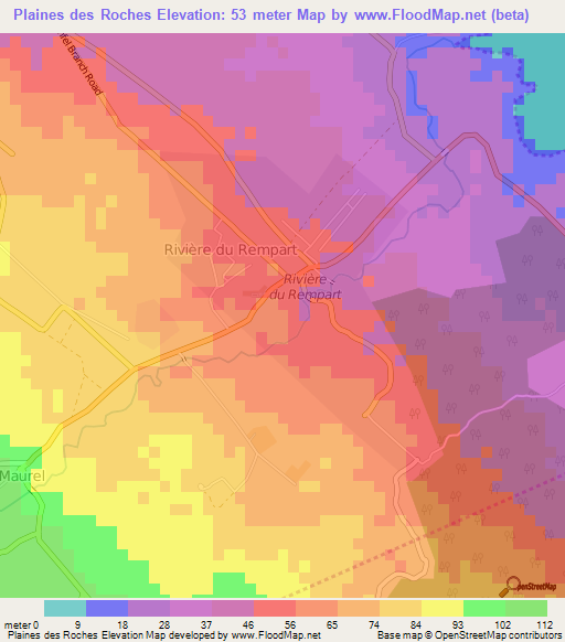 Plaines des Roches,Mauritius Elevation Map