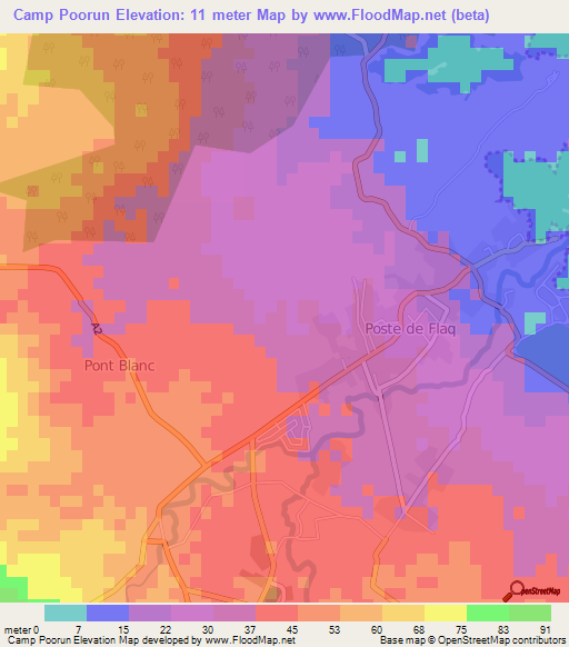 Camp Poorun,Mauritius Elevation Map