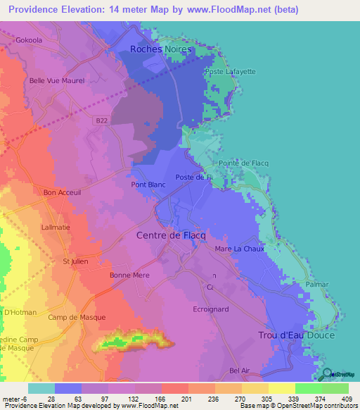 Providence,Mauritius Elevation Map