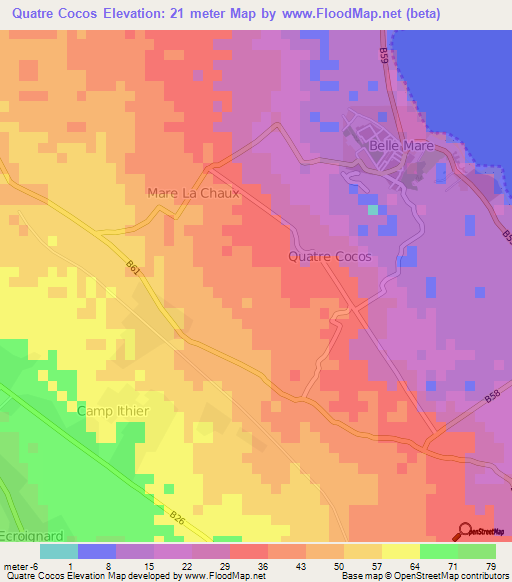 Elevation of Quatre Cocos,Mauritius Elevation Map, Topography, Contour