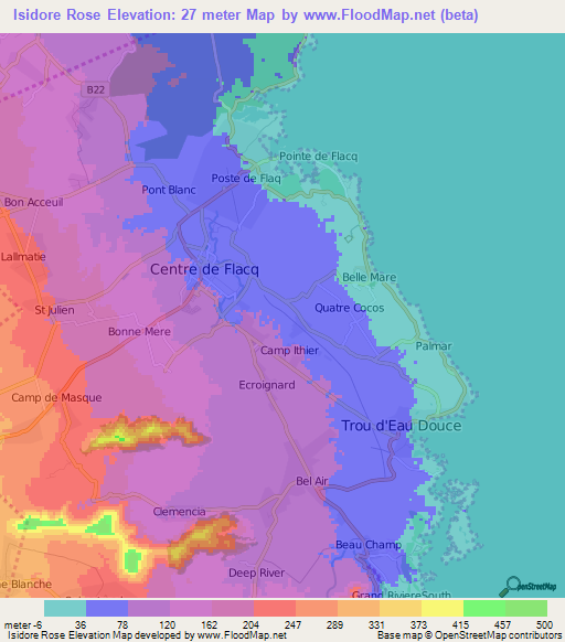 Isidore Rose,Mauritius Elevation Map