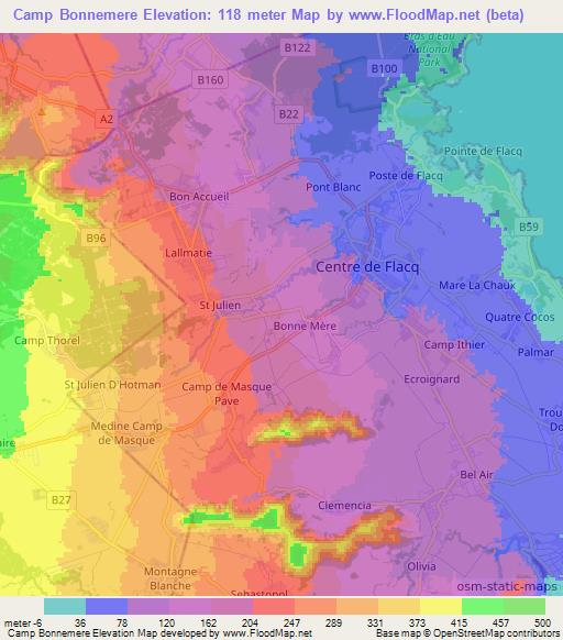 Camp Bonnemere,Mauritius Elevation Map