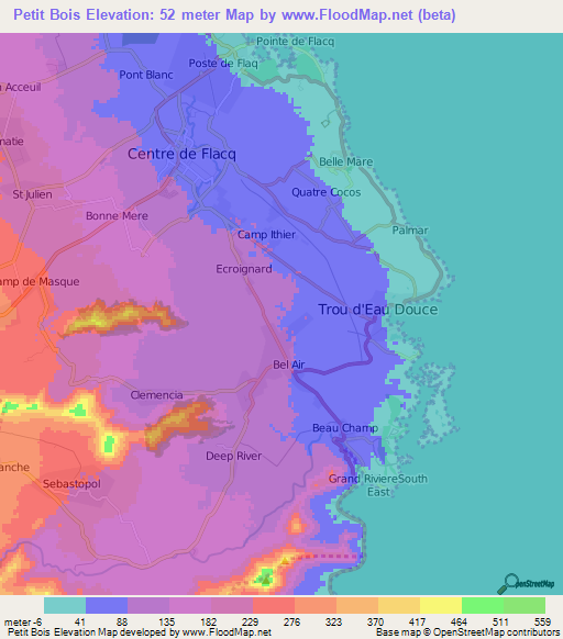 Petit Bois,Mauritius Elevation Map