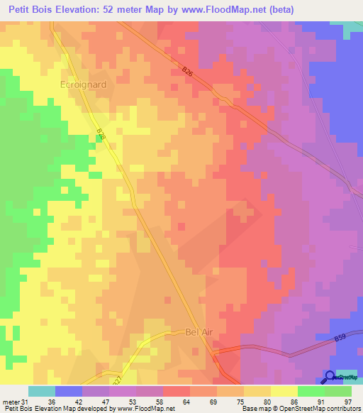 Petit Bois,Mauritius Elevation Map