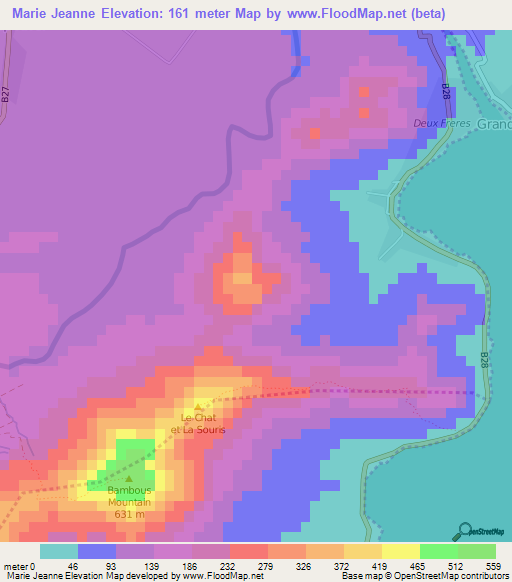 Marie Jeanne,Mauritius Elevation Map