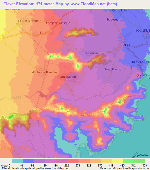 Clavet,Mauritius Elevation Map