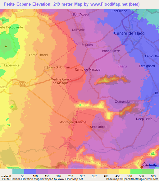 Petite Cabane,Mauritius Elevation Map