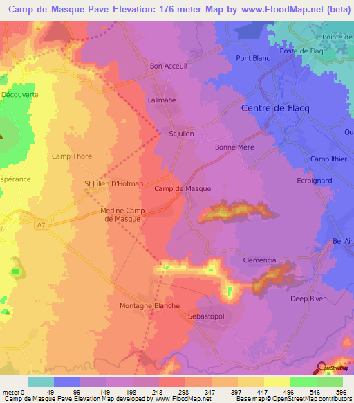 Camp de Masque Pave,Mauritius Elevation Map