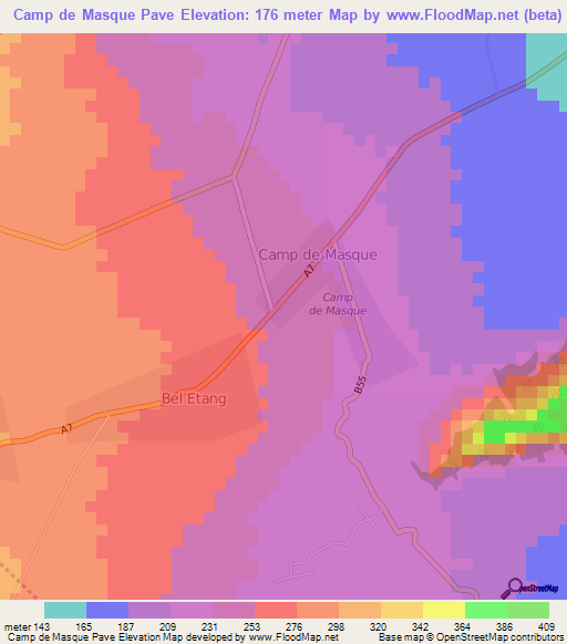 Camp de Masque Pave,Mauritius Elevation Map
