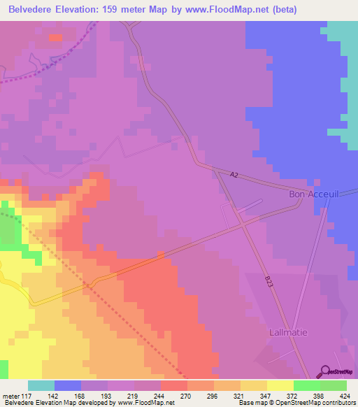 Belvedere,Mauritius Elevation Map