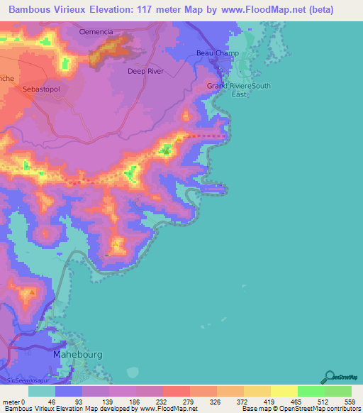 Bambous Virieux,Mauritius Elevation Map