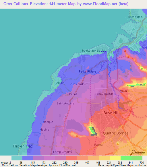 Gros Cailloux,Mauritius Elevation Map