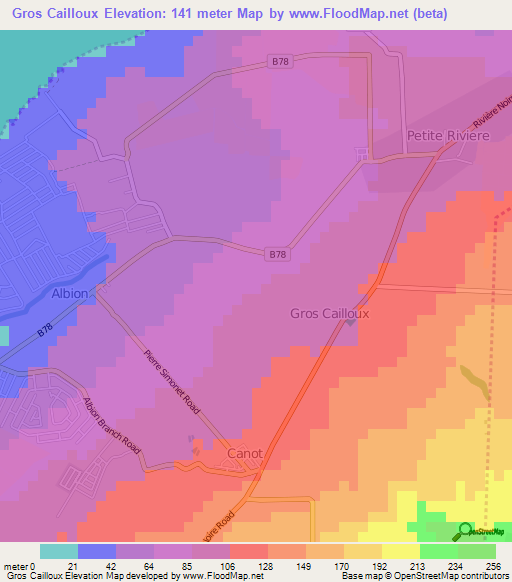 Gros Cailloux,Mauritius Elevation Map