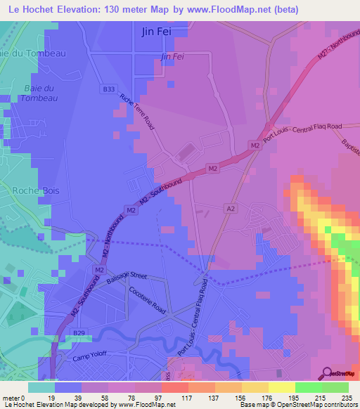 Le Hochet,Mauritius Elevation Map