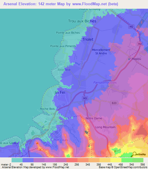 Arsenal,Mauritius Elevation Map