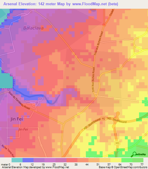 Arsenal,Mauritius Elevation Map