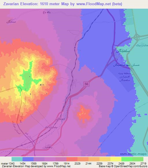 Zavarian,Iran Elevation Map