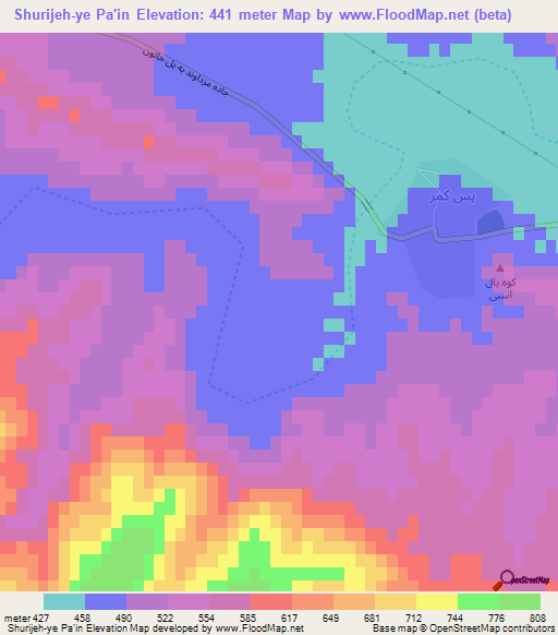 Shurijeh-ye Pa'in,Iran Elevation Map