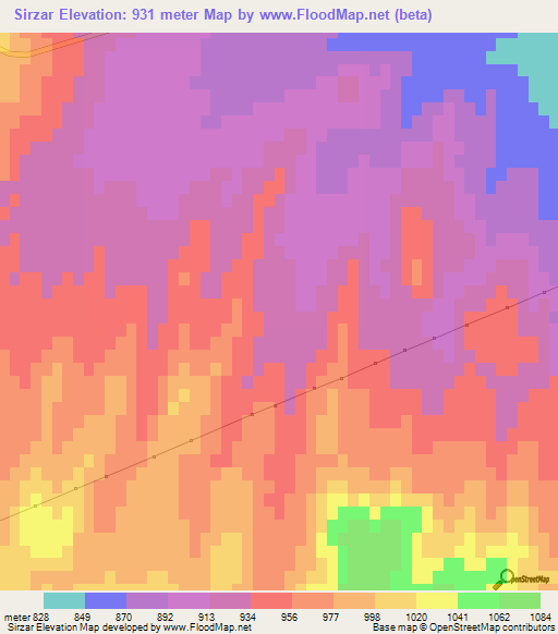 Sirzar,Iran Elevation Map